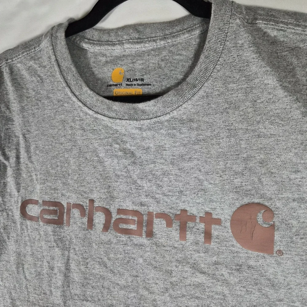 Carhartt Youth XL 16/18 Gray Logo Graphic T Shirt Original‎ Fit Short Sleeve
